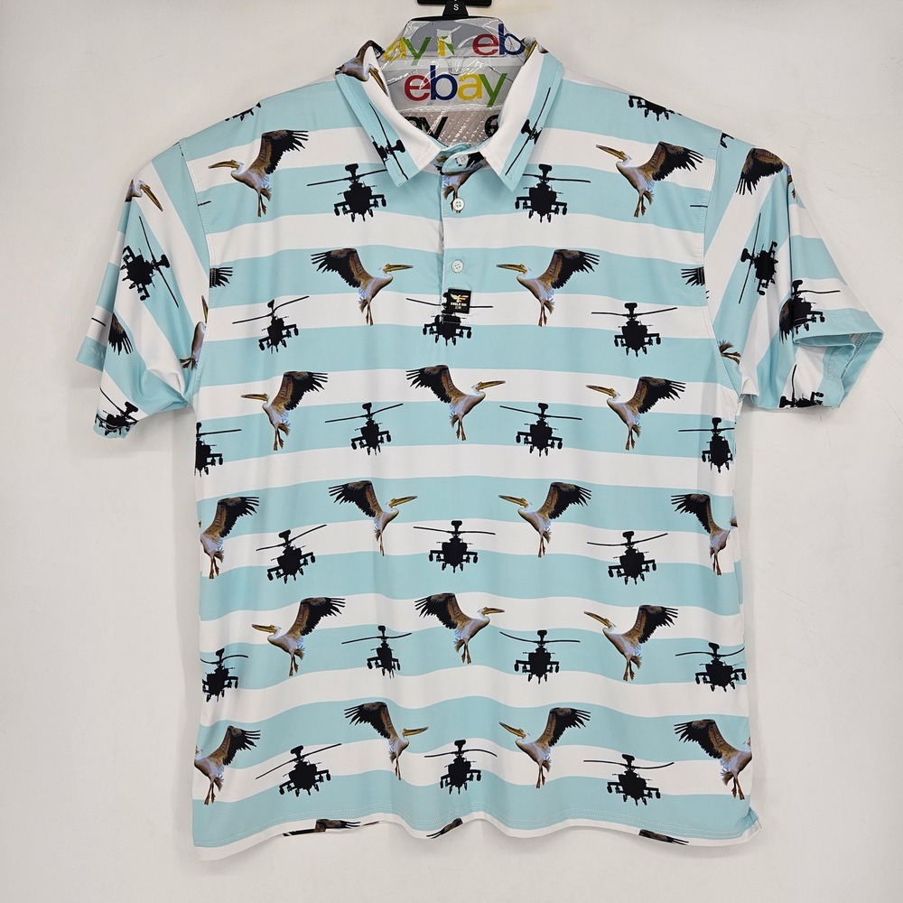 Eagle Six Gear Polo‎ Shirt Mens 2XL Helicopters Pelican Print Golf Performance